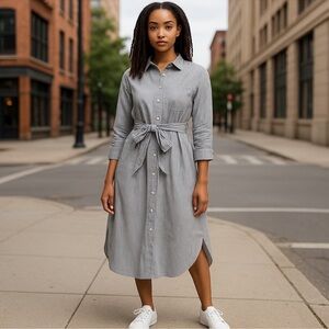 NWT! J.Crew Blue Striped Button-Up Dress with Belt, Size 2.